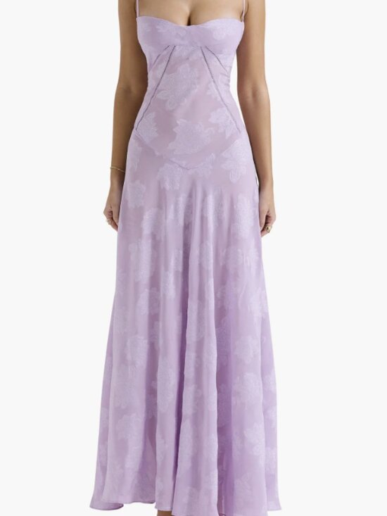 NWT House of CB Seren Orchid Floral Lace Back Maxi Dress - Picture 2 of 4